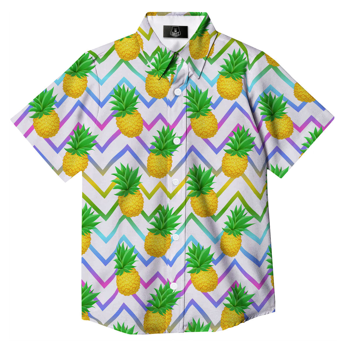 Zig Zag Neon Pineapple Print Pattern Button Up Shirt-grizzshop