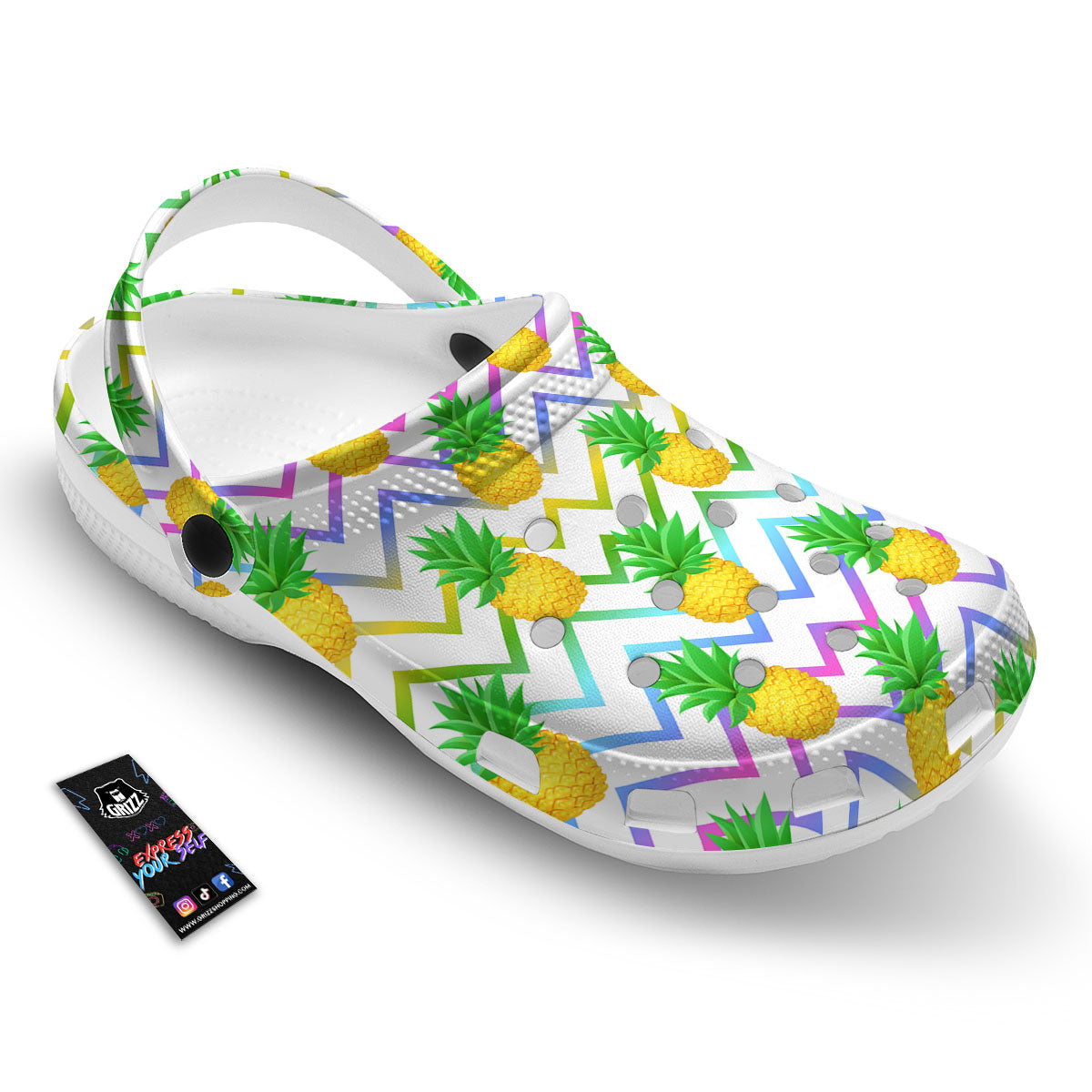 Zig Zag Neon Pineapple Print Pattern Clog-grizzshop