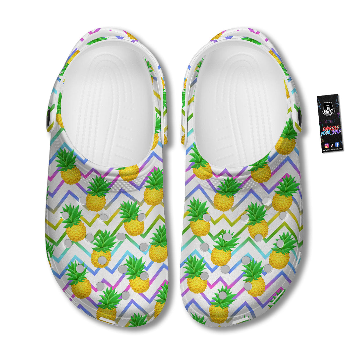Zig Zag Neon Pineapple Print Pattern Clog-grizzshop