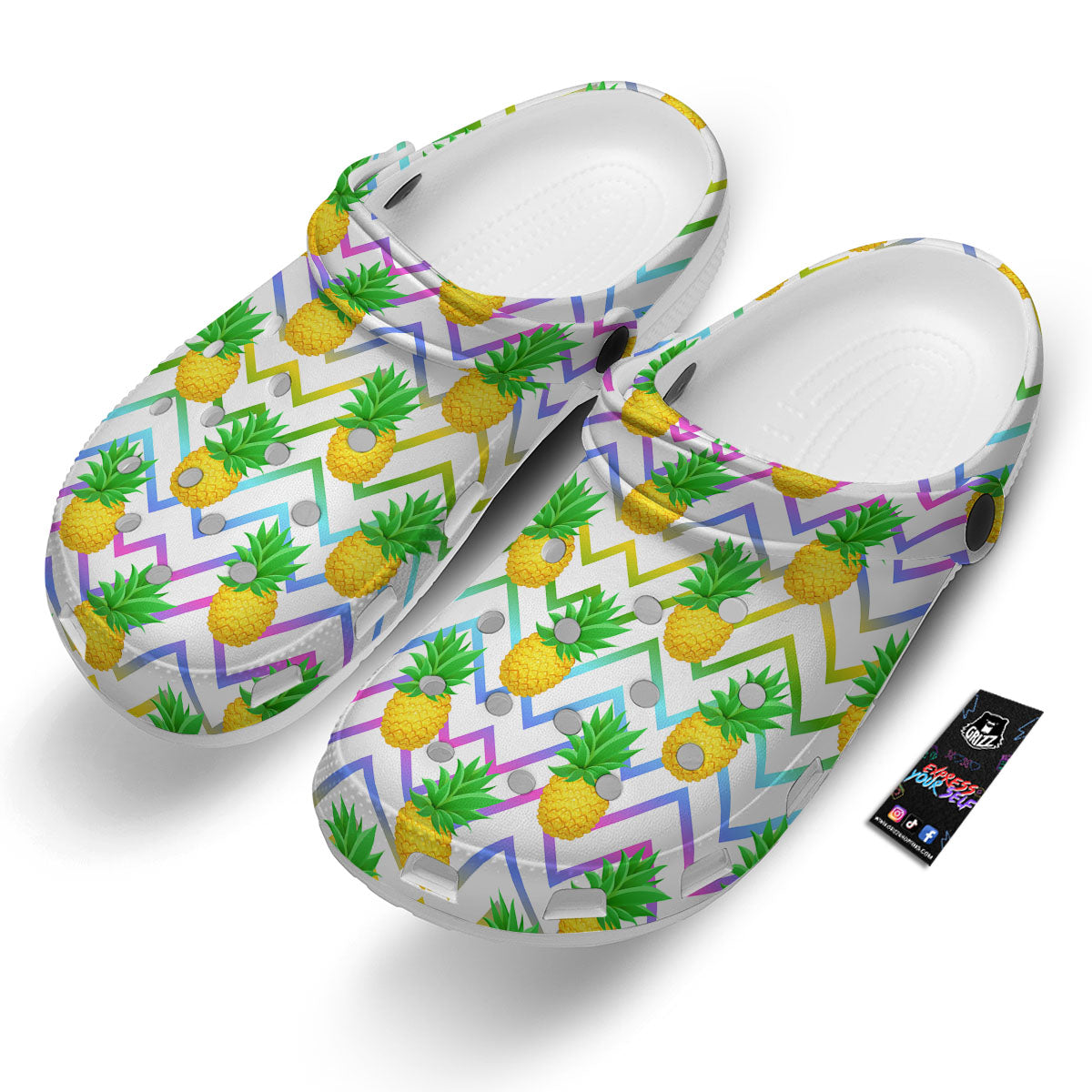 Zig Zag Neon Pineapple Print Pattern Clog-grizzshop