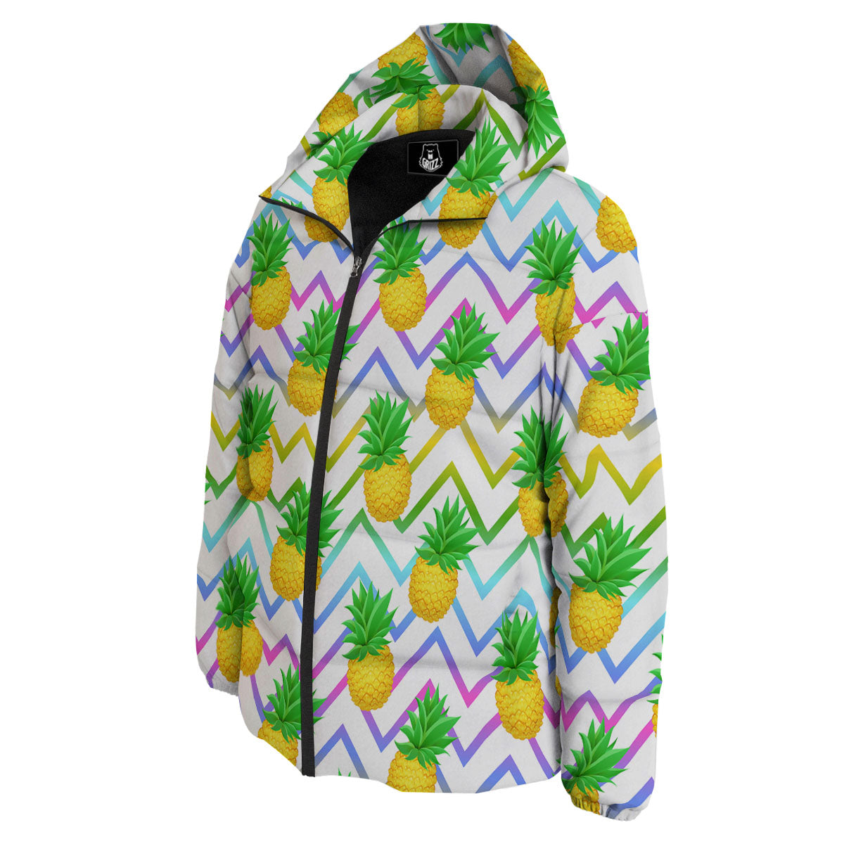 Zig Zag Neon Pineapple Print Pattern Down Jacket-grizzshop