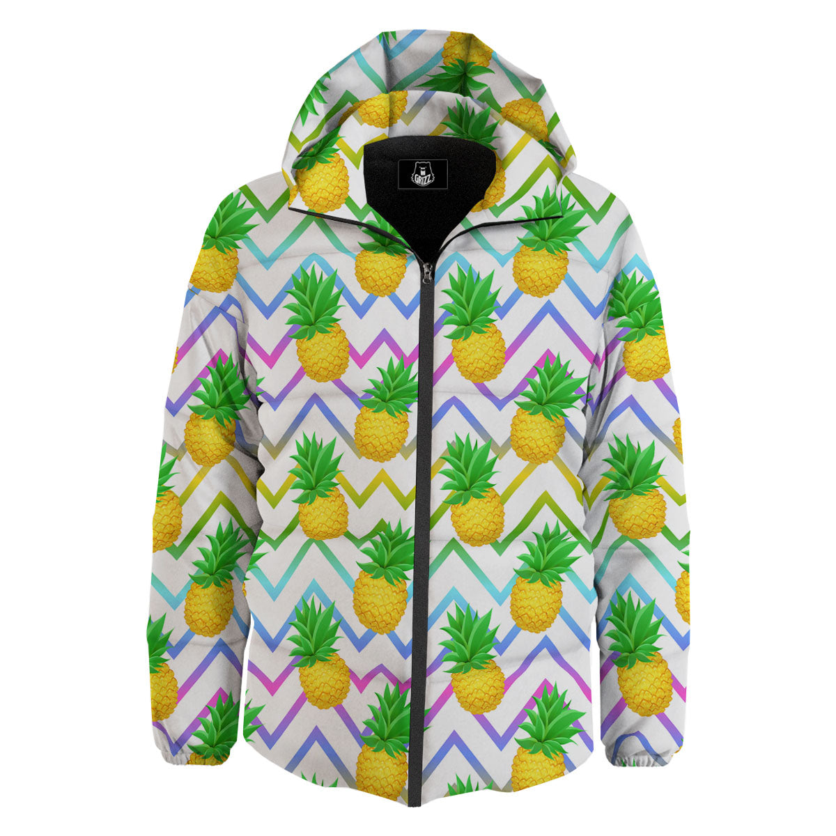 Zig Zag Neon Pineapple Print Pattern Down Jacket-grizzshop