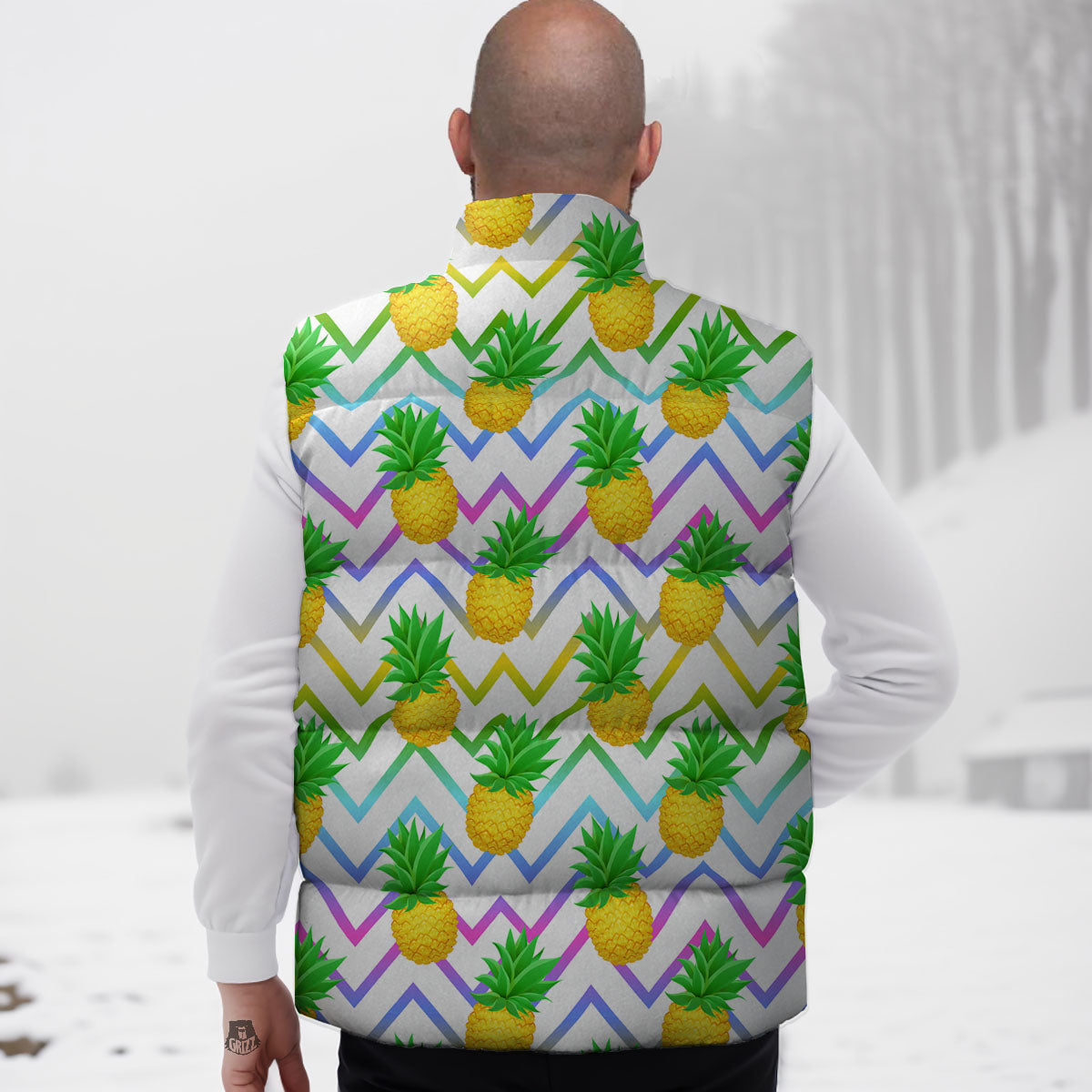 Zig Zag Neon Pineapple Print Pattern Down Vest