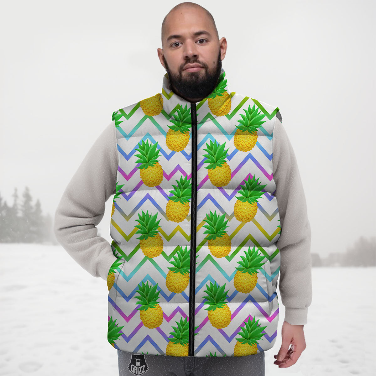 Zig Zag Neon Pineapple Print Pattern Down Vest