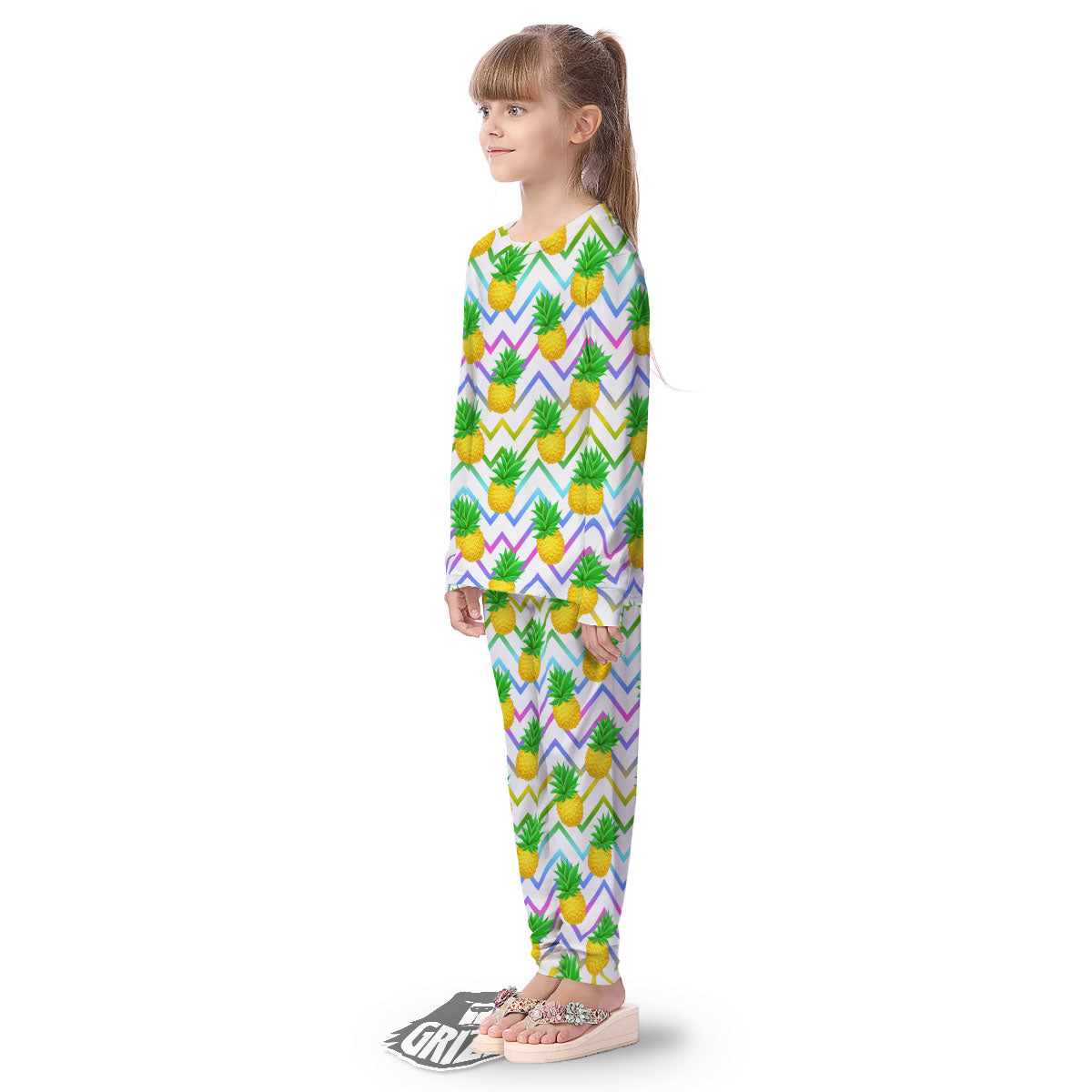 Zig Zag Neon Pineapple Print Pattern Kid's Pajamas-grizzshop