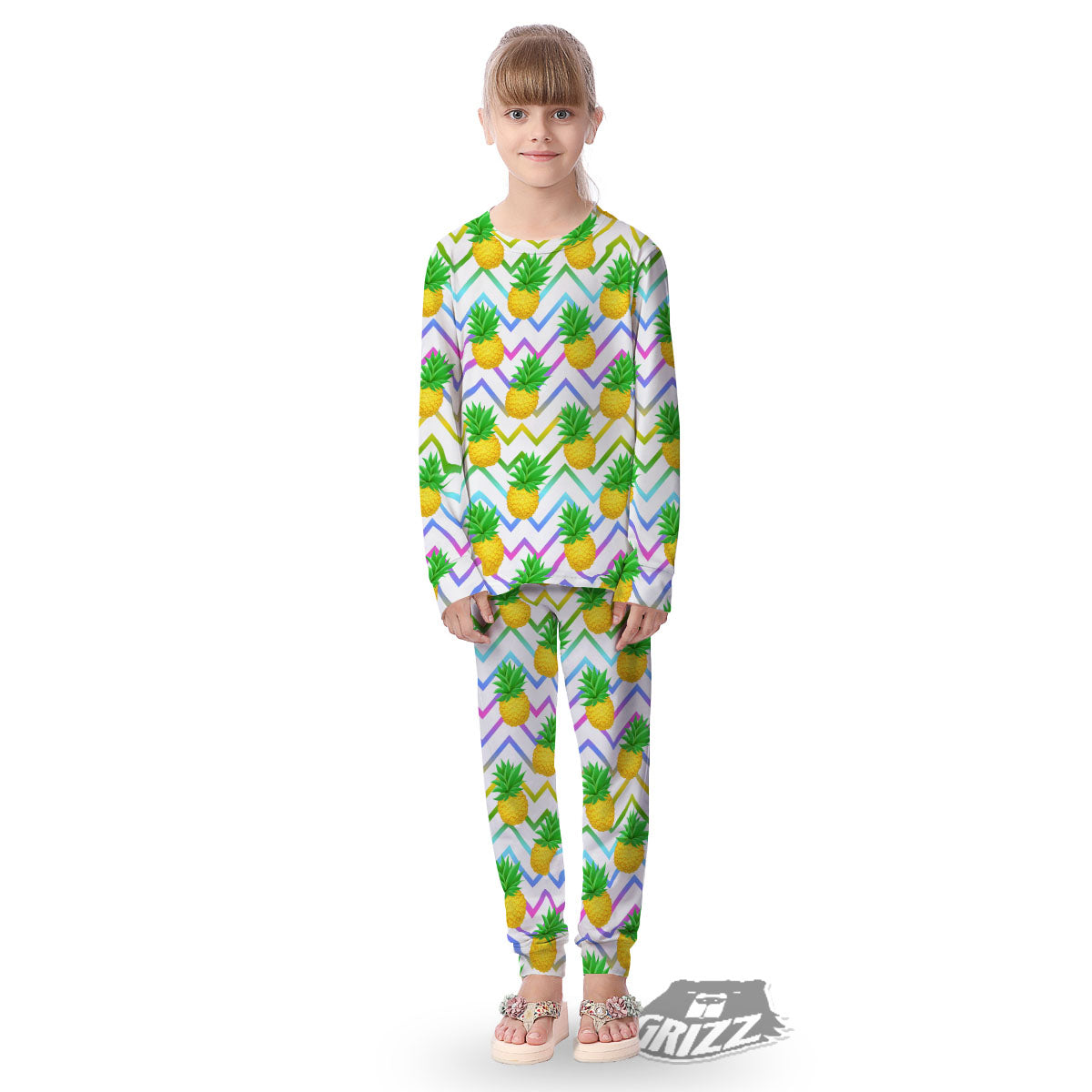 Zig Zag Neon Pineapple Print Pattern Kid's Pajamas-grizzshop