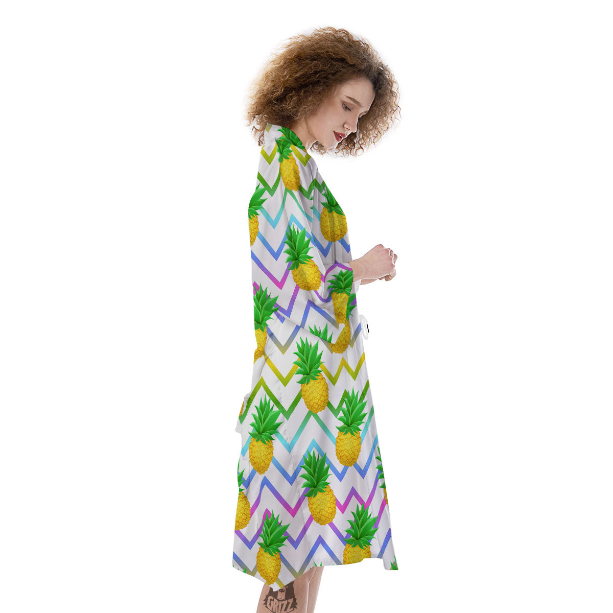 Zig Zag Neon Pineapple Print Pattern Kimono-grizzshop