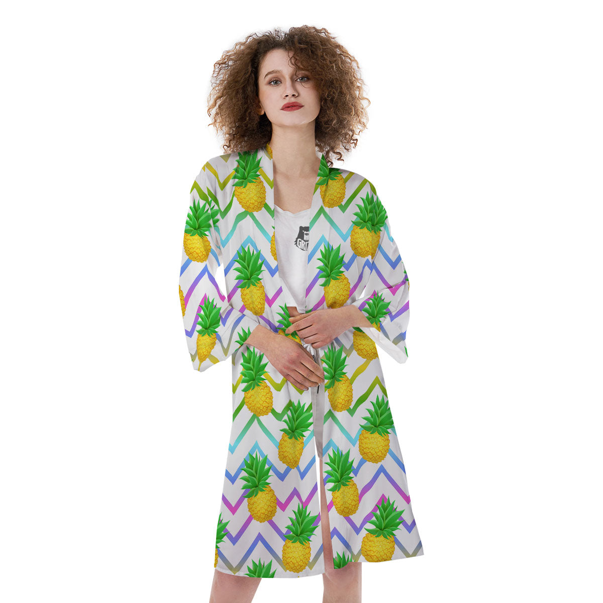 Zig Zag Neon Pineapple Print Pattern Kimono-grizzshop