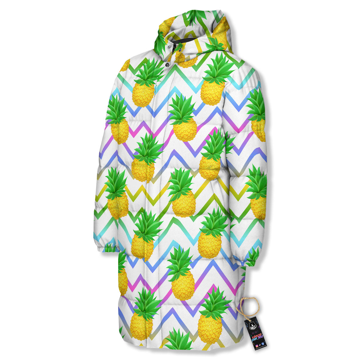 Zig Zag Neon Pineapple Print Pattern Long Down Jacket-grizzshop