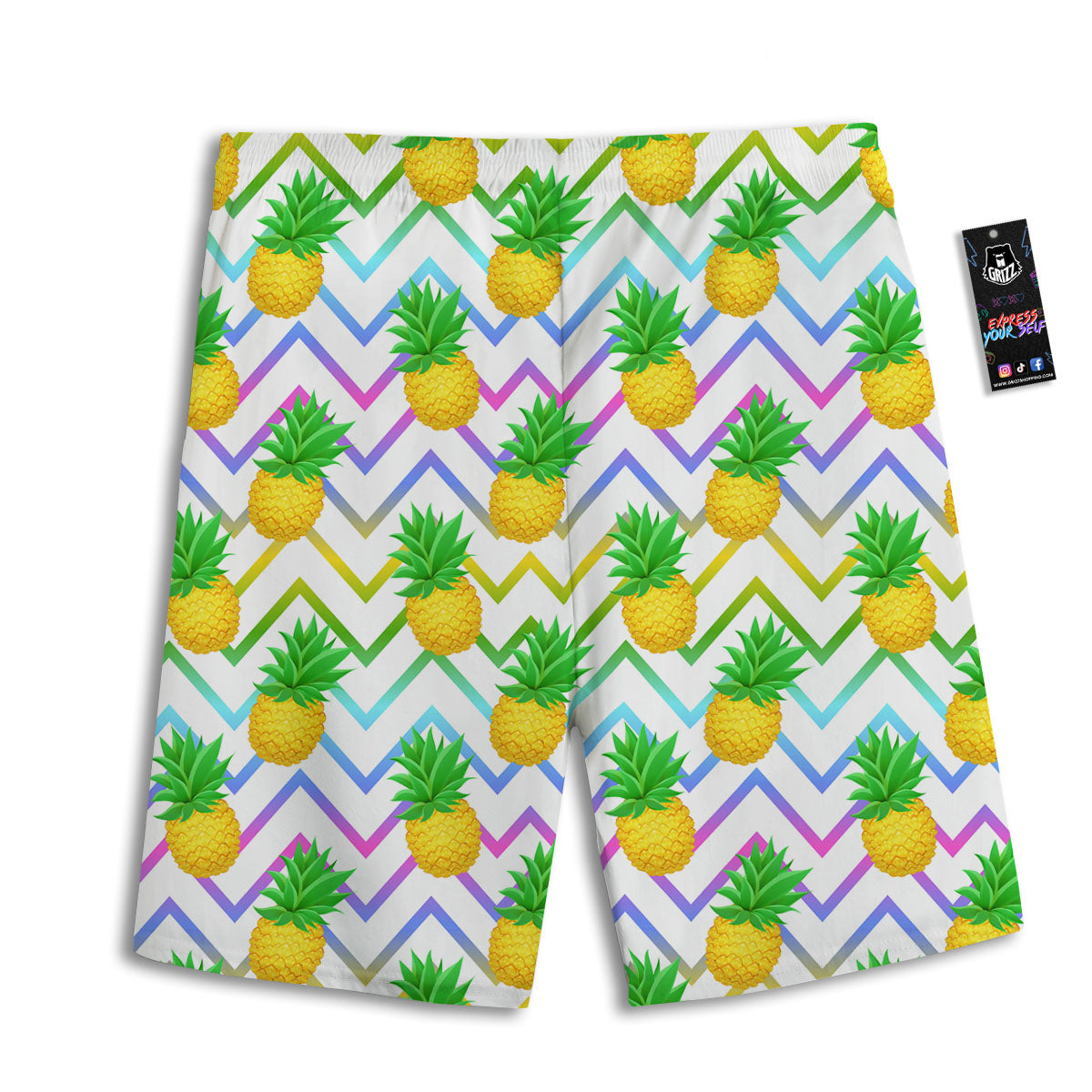 Zig Zag Neon Pineapple Print Pattern Men's Athletic Shorts