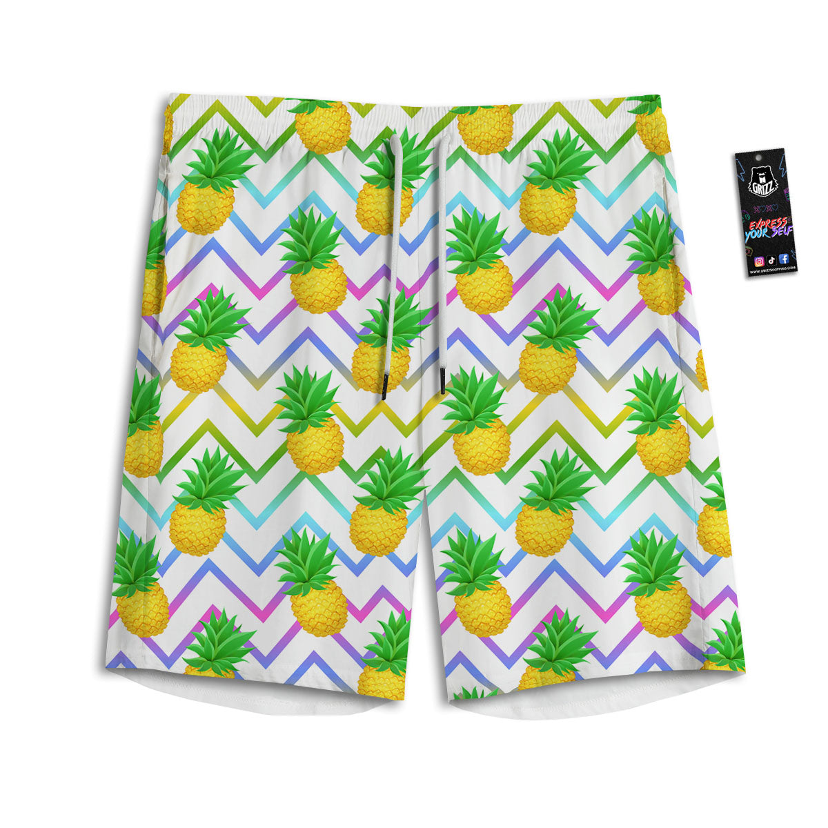 Zig Zag Neon Pineapple Print Pattern Men's Athletic Shorts