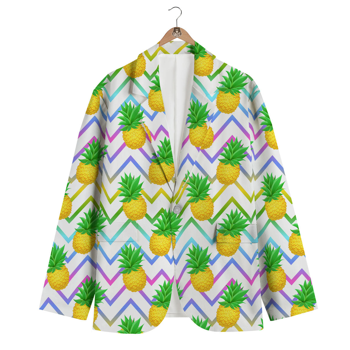 Zig Zag Neon Pineapple Print Pattern Men's Blazer-grizzshop