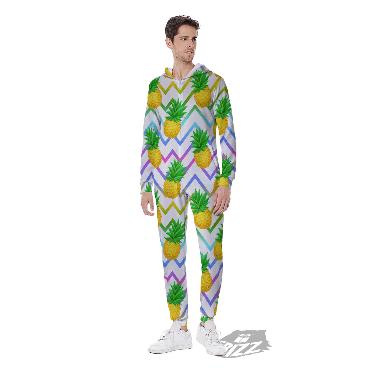 Zig Zag Neon Pineapple Print Pattern Men's Jumpsuit-grizzshop
