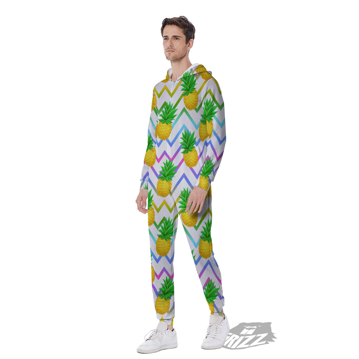 Zig Zag Neon Pineapple Print Pattern Men's Jumpsuit-grizzshop