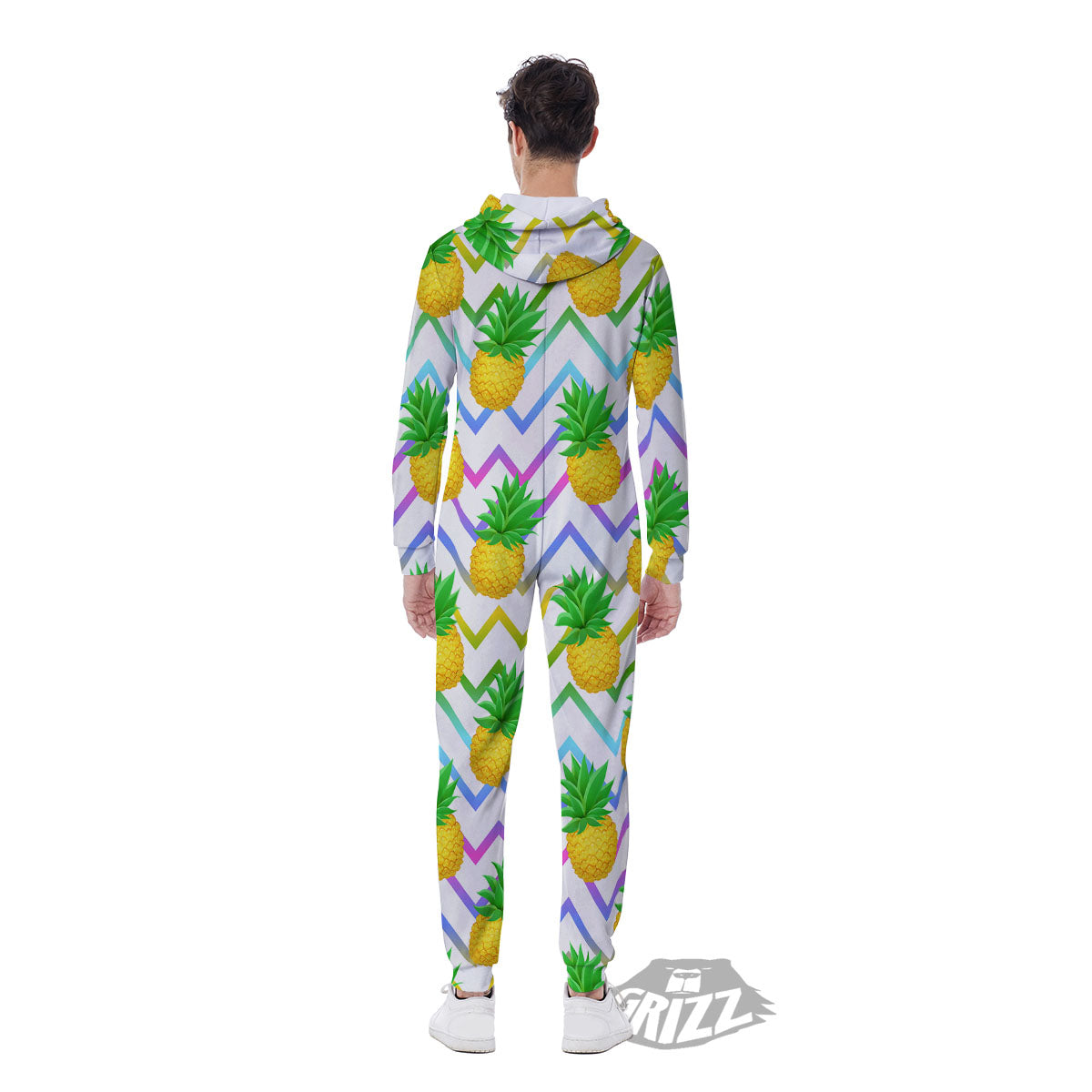 Zig Zag Neon Pineapple Print Pattern Men's Jumpsuit-grizzshop