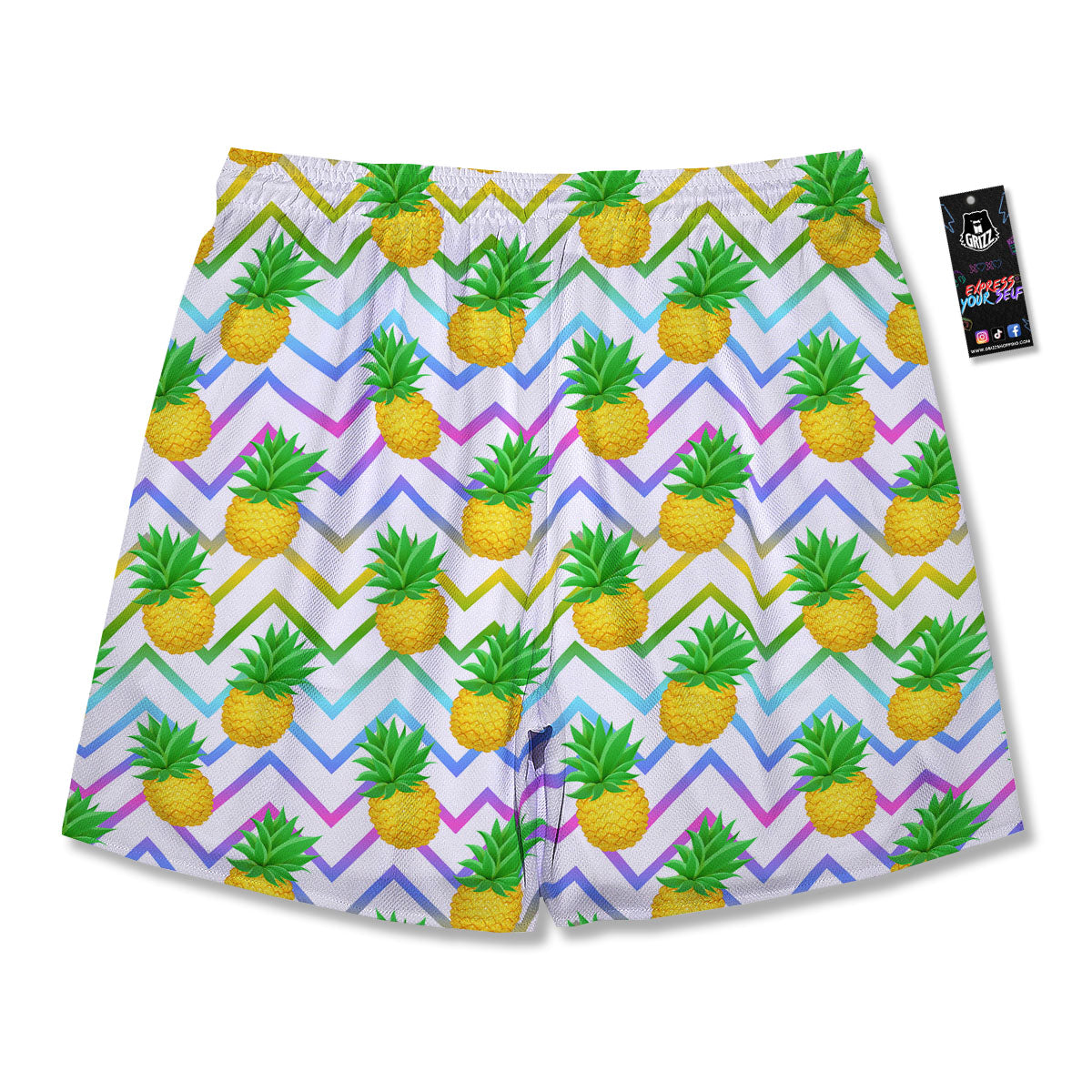 Zig Zag Neon Pineapple Print Pattern Men's Running Shorts-grizzshop