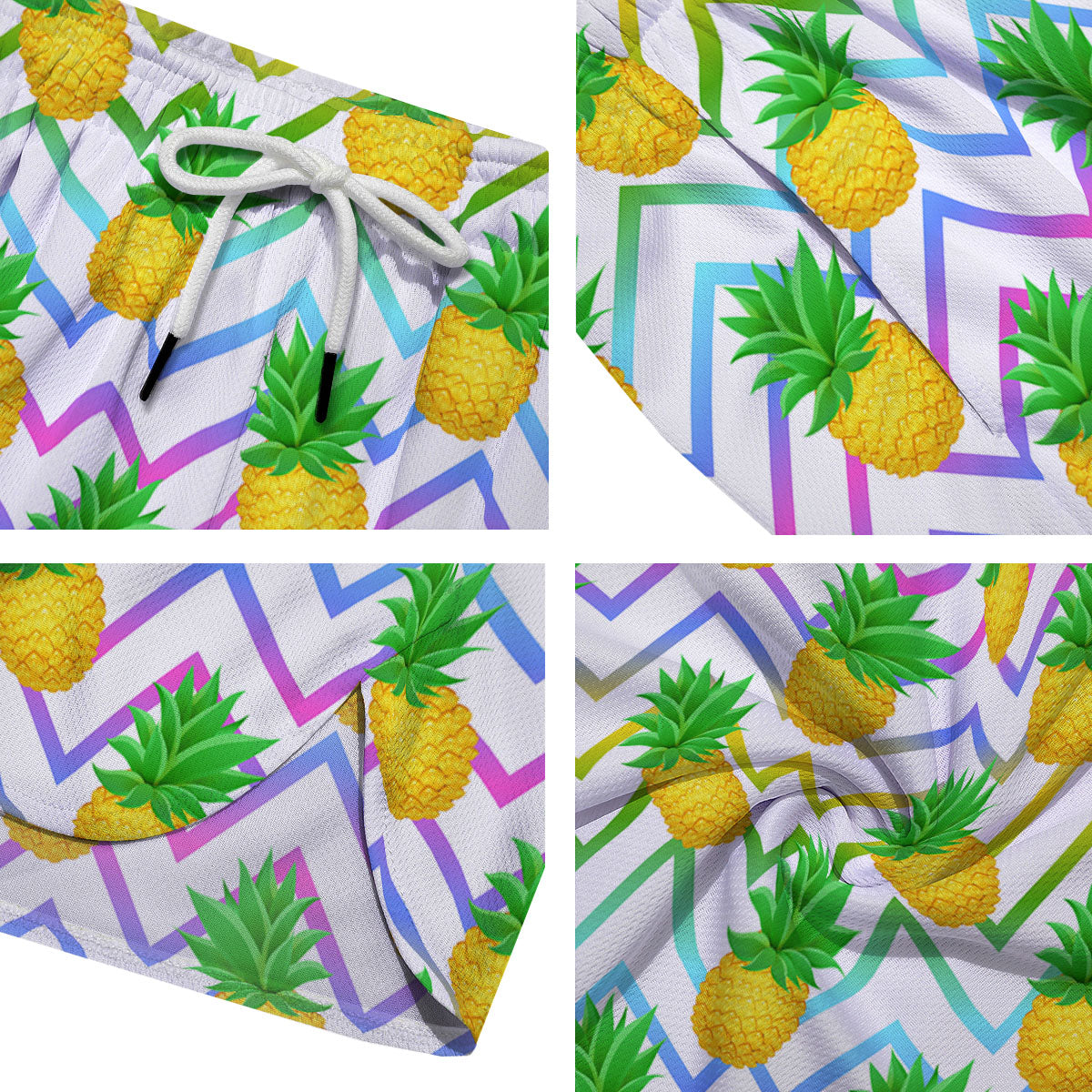 Zig Zag Neon Pineapple Print Pattern Men's Running Shorts-grizzshop