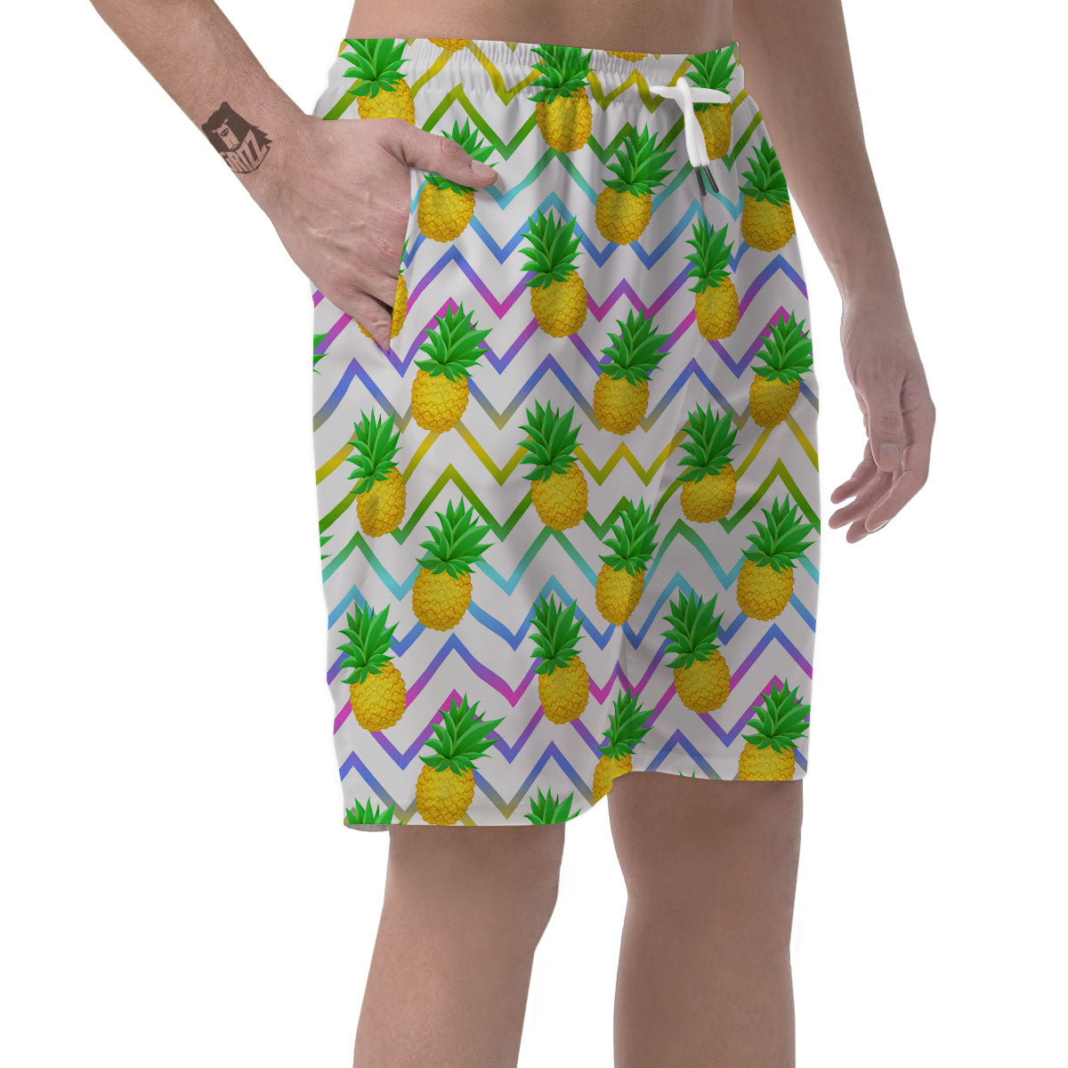 Zig Zag Neon Pineapple Print Pattern Men's Shorts-grizzshop