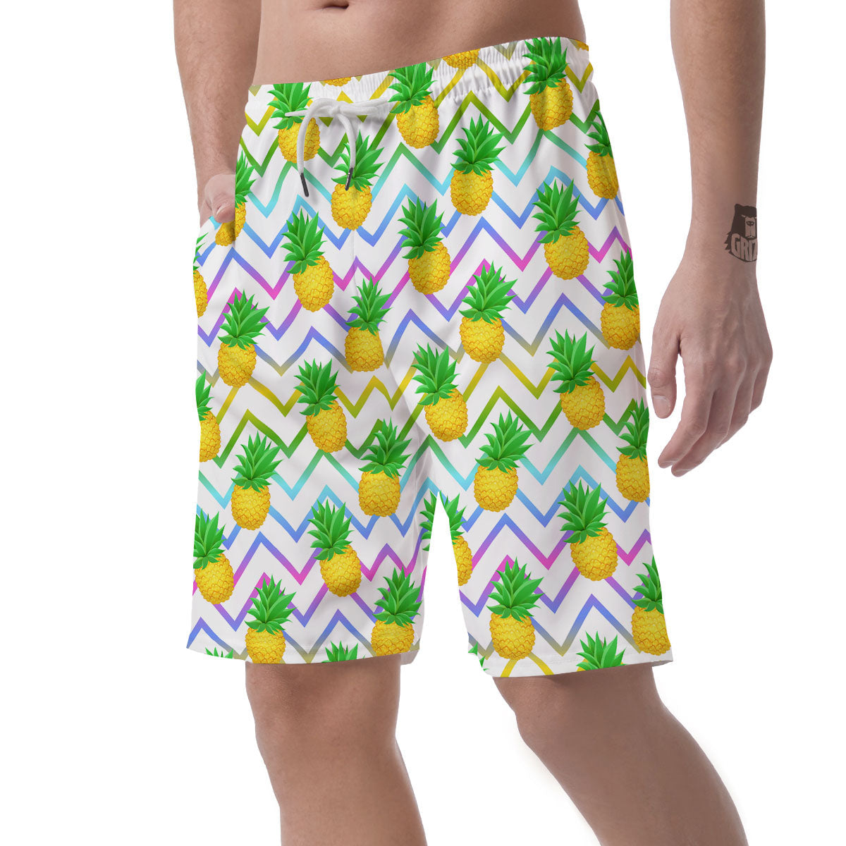 Zig Zag Neon Pineapple Print Pattern Men's Shorts-grizzshop