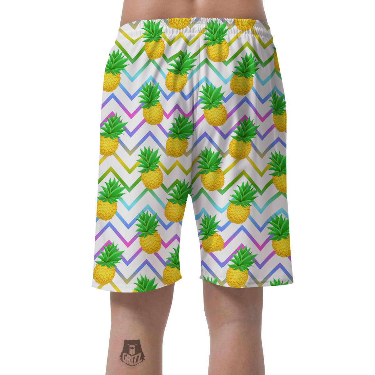 Zig Zag Neon Pineapple Print Pattern Men's Shorts-grizzshop