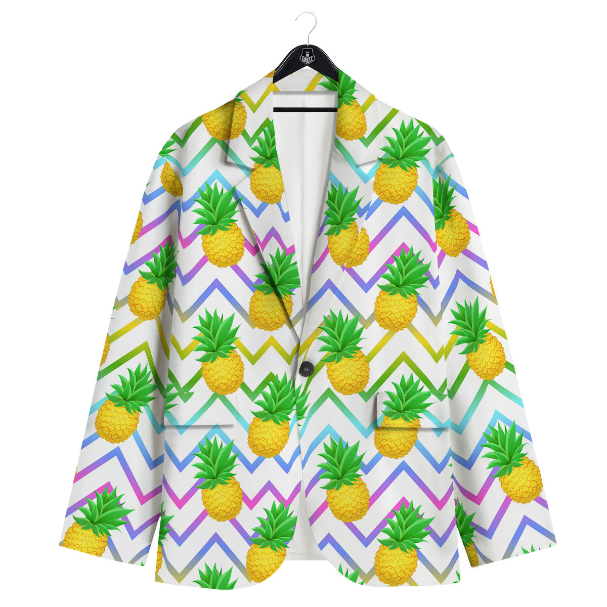 Zig Zag Neon Pineapple Print Pattern Men's Sport Coat-grizzshop