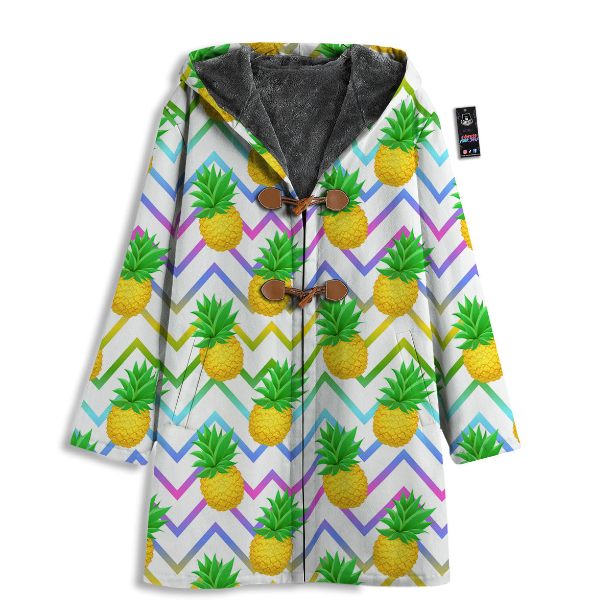 Zig Zag Neon Pineapple Print Pattern Men's Windbreaker Jacket-grizzshop
