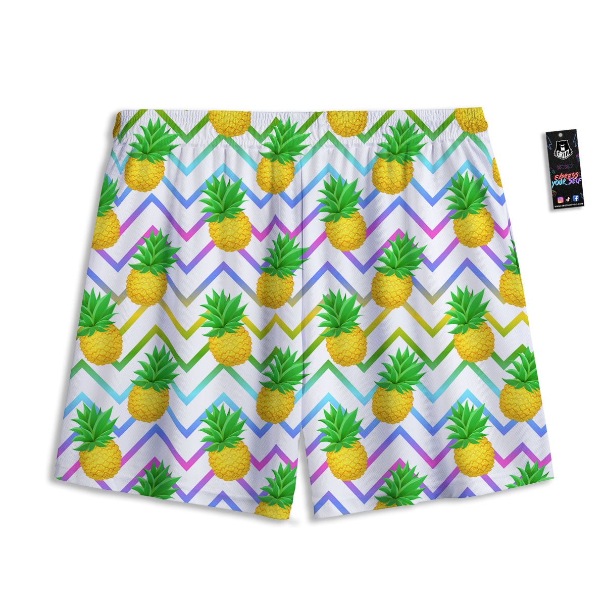 Zig Zag Neon Pineapple Print Pattern Mesh Shorts