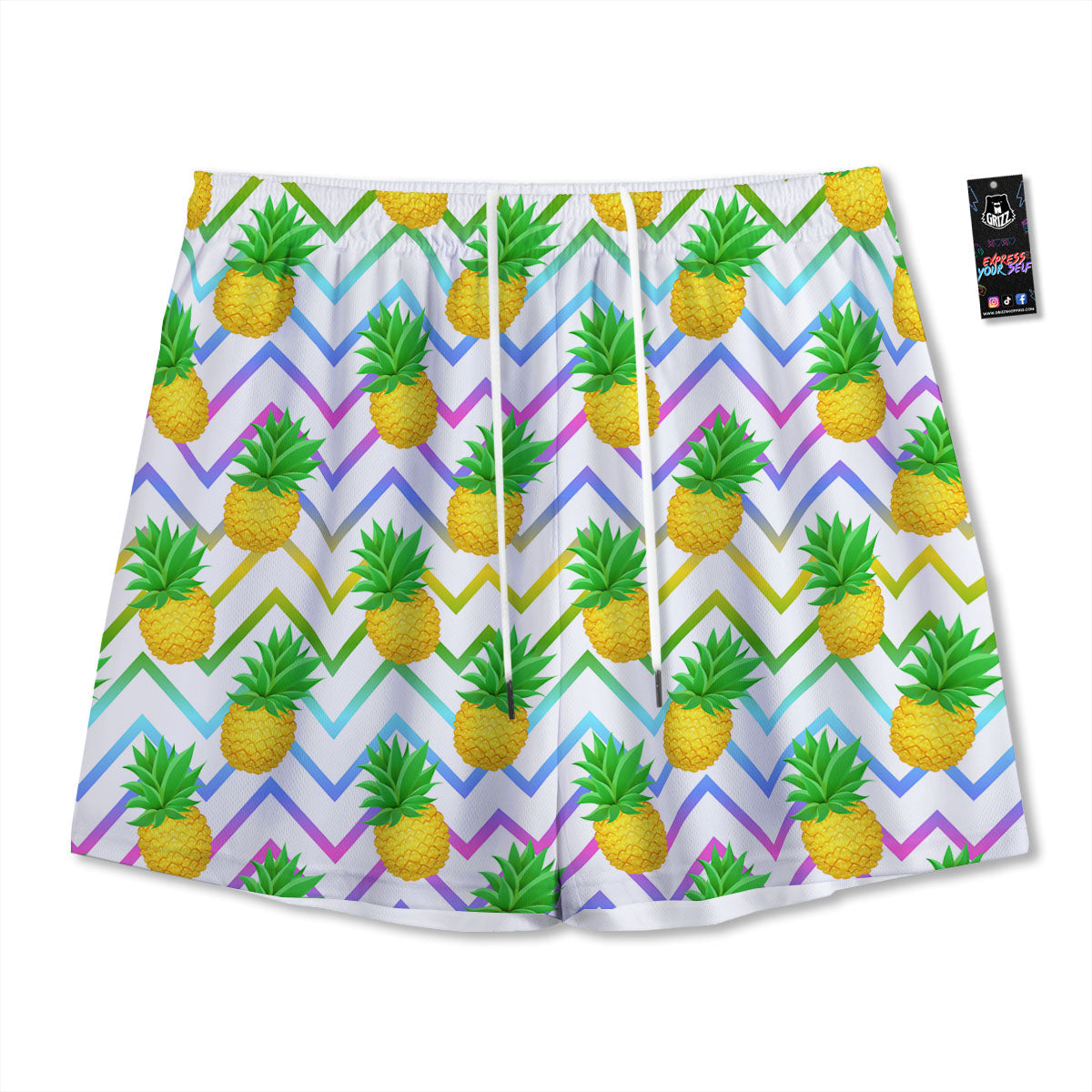 Zig Zag Neon Pineapple Print Pattern Mesh Shorts