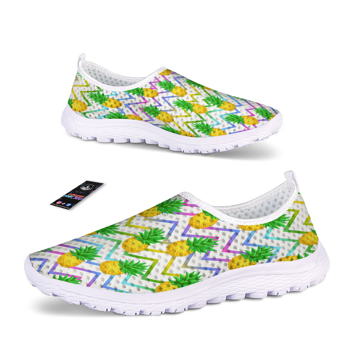 Zig Zag Neon Pineapple Print Pattern Nurse Shoes-grizzshop