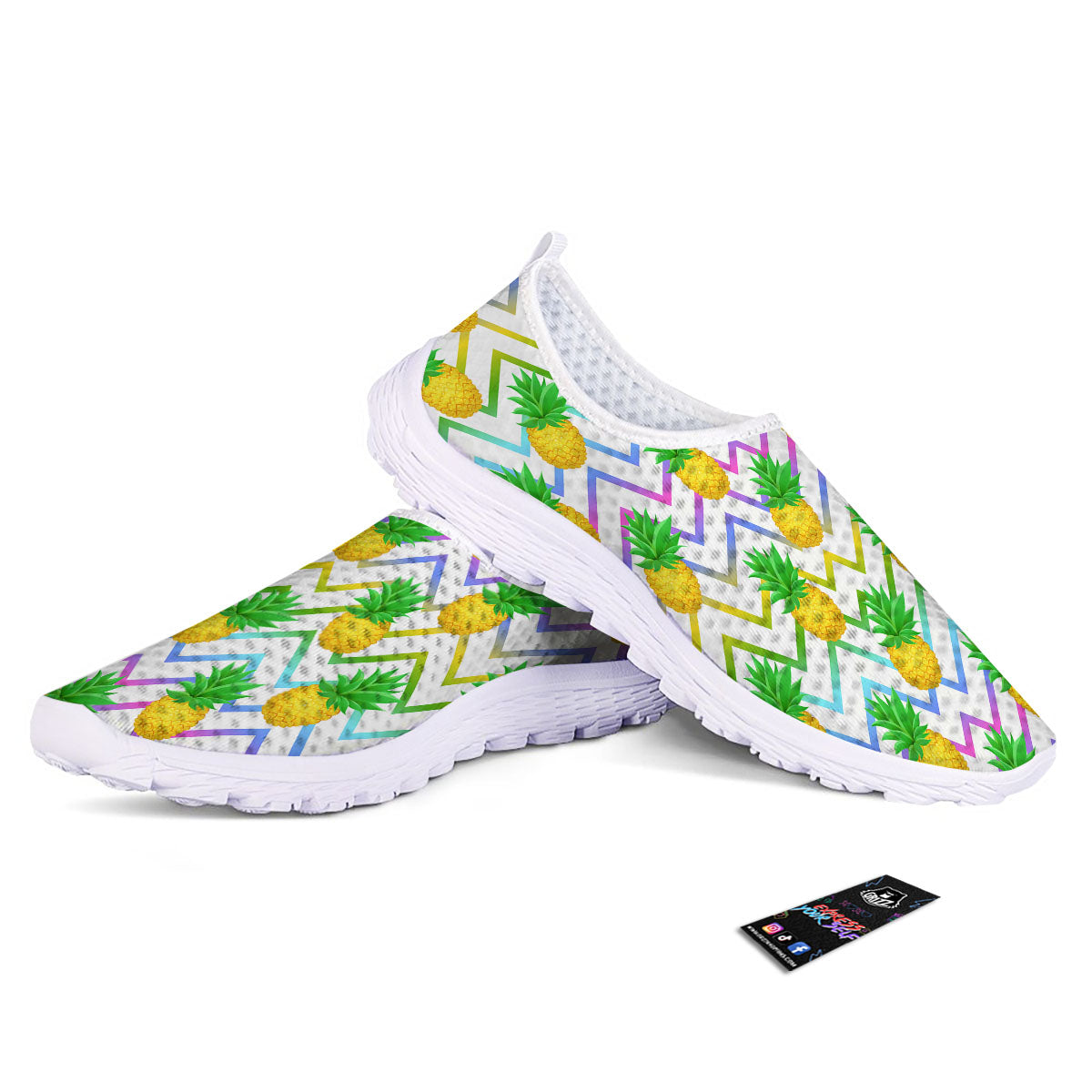 Zig Zag Neon Pineapple Print Pattern Nurse Shoes-grizzshop
