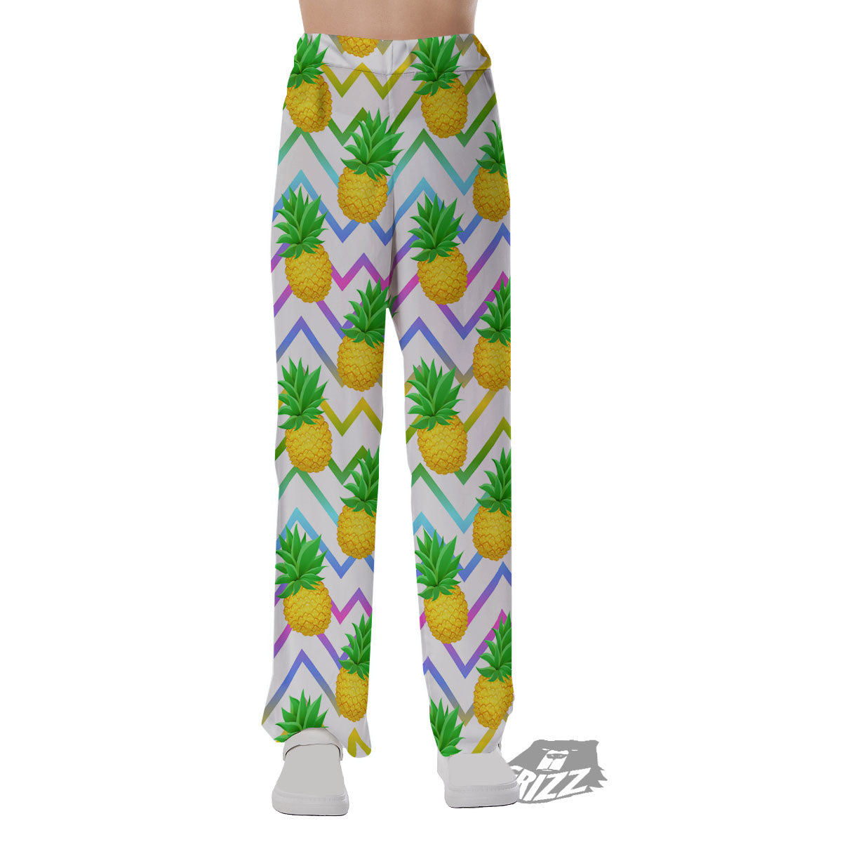 Zig Zag Neon Pineapple Print Pattern Pajama Pants-grizzshop