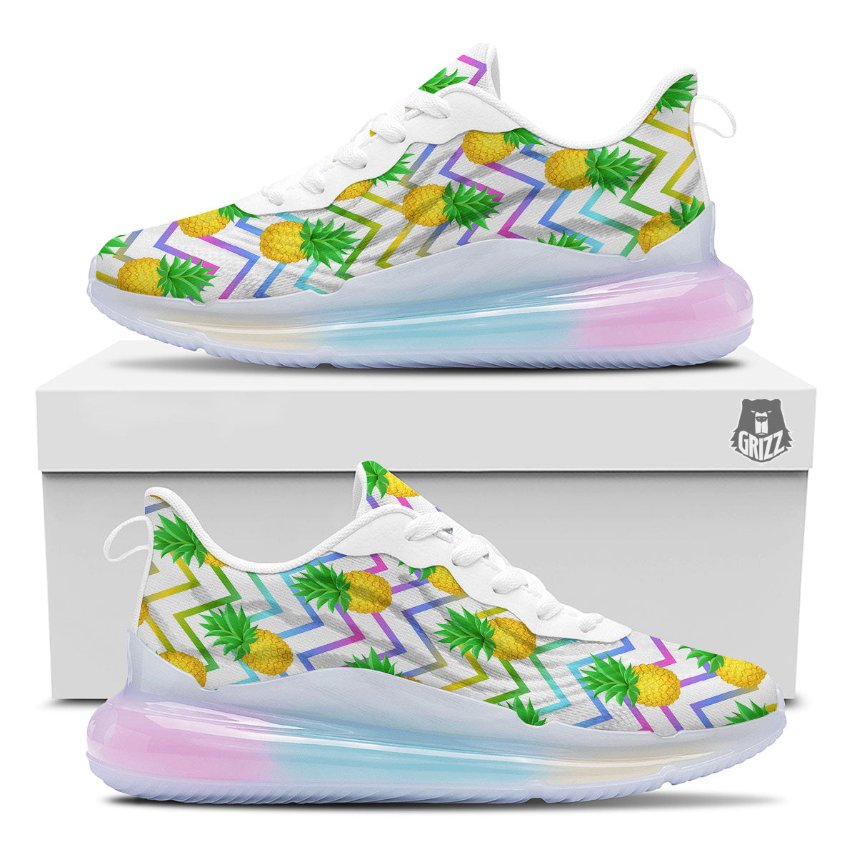 Zig Zag Neon Pineapple Print Pattern Running Sneakers-grizzshop