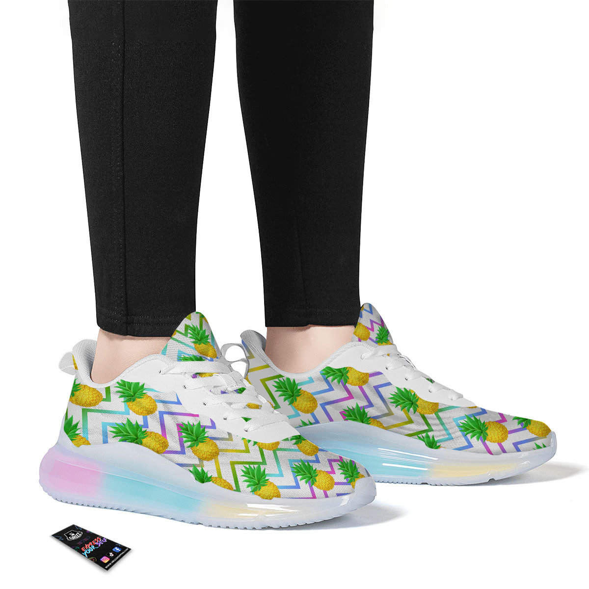 Zig Zag Neon Pineapple Print Pattern Running Sneakers-grizzshop
