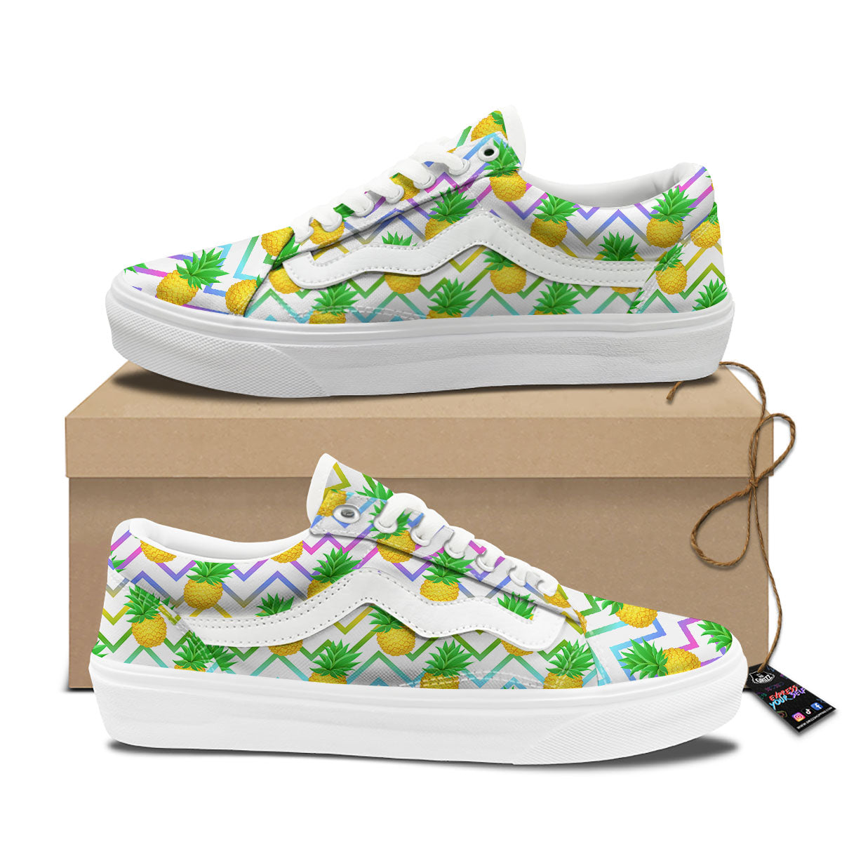 Zig Zag Neon Pineapple Print Pattern Skate Shoes-grizzshop