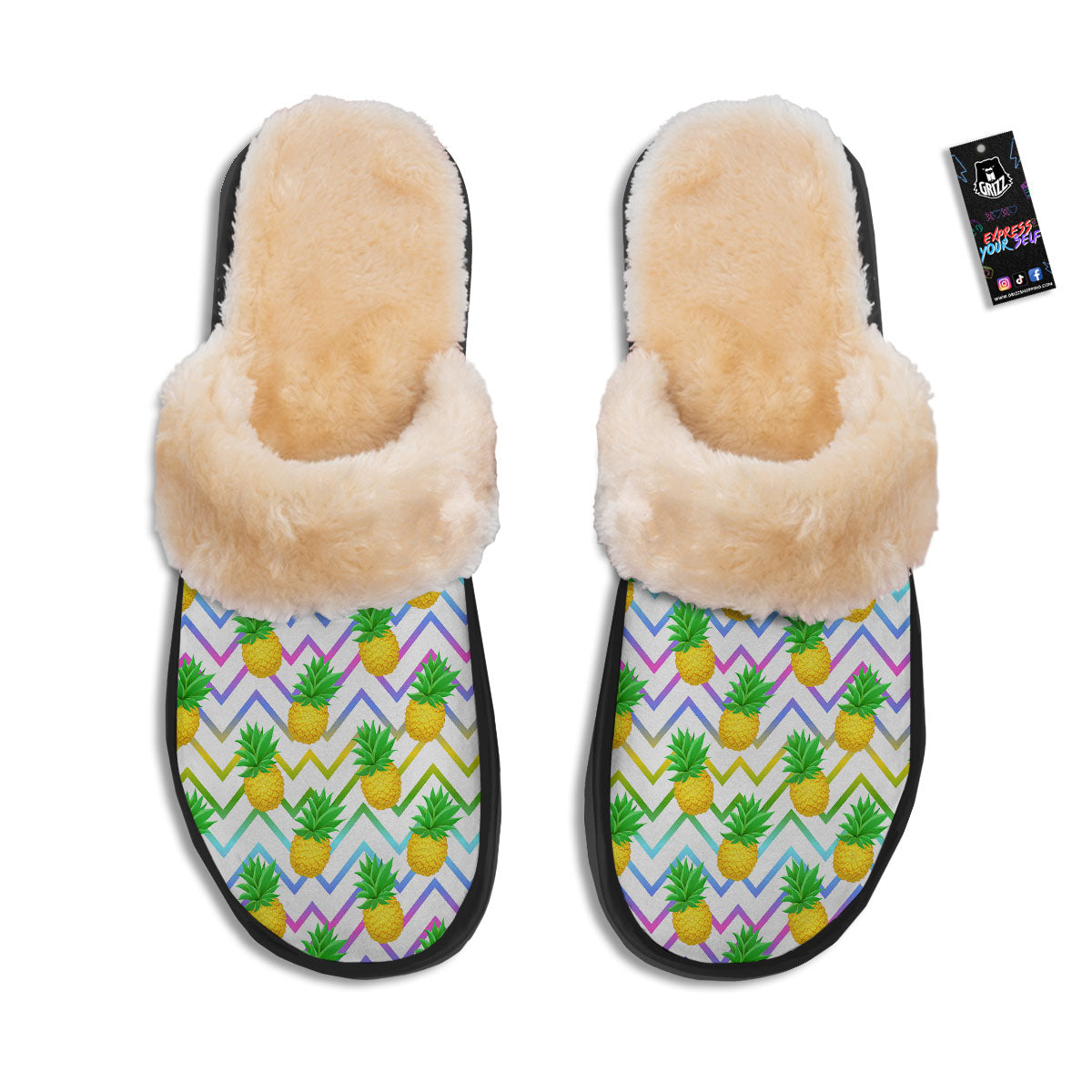 Zig Zag Neon Pineapple Print Pattern Slippers-grizzshop