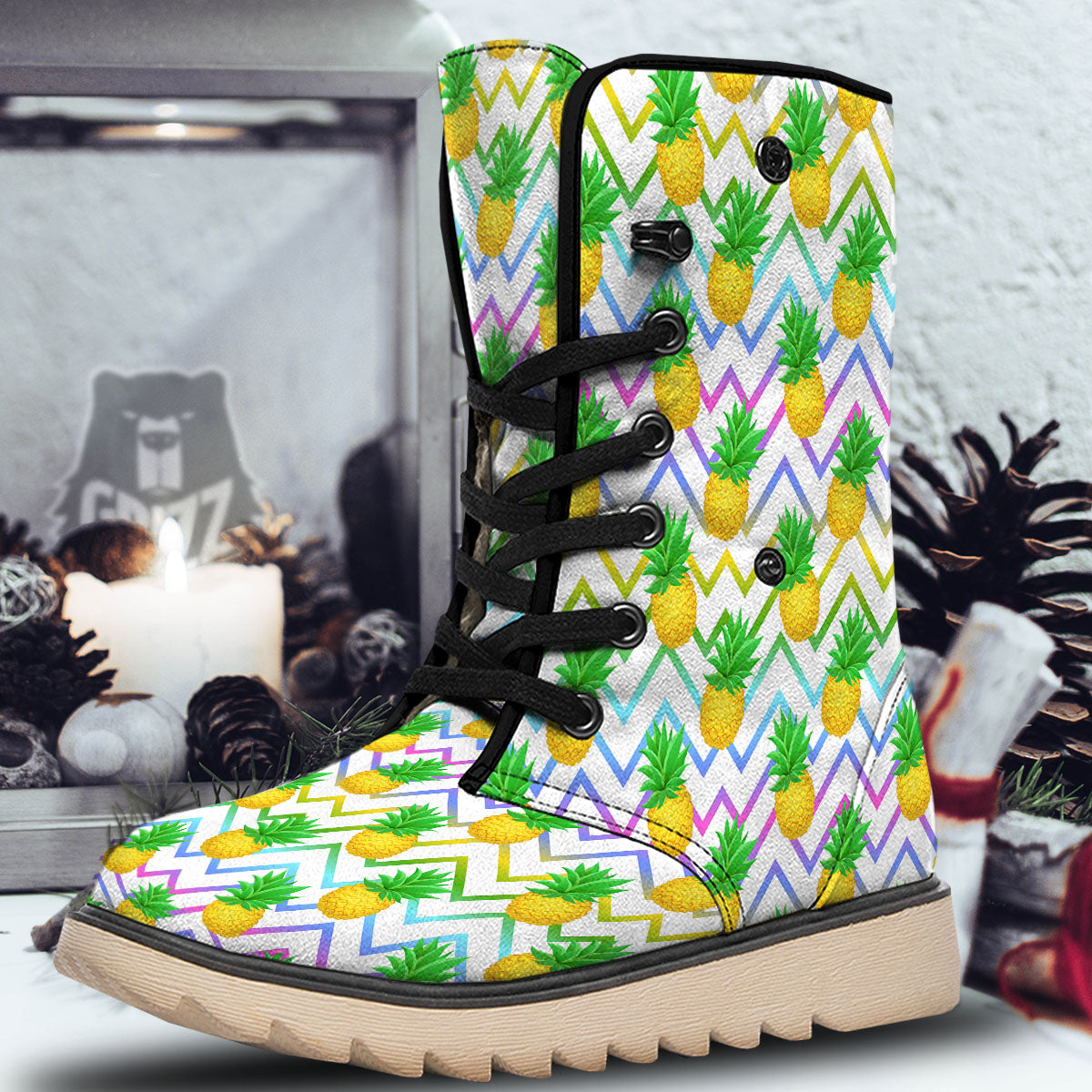 Zig Zag Neon Pineapple Print Pattern Snow Boots-grizzshop
