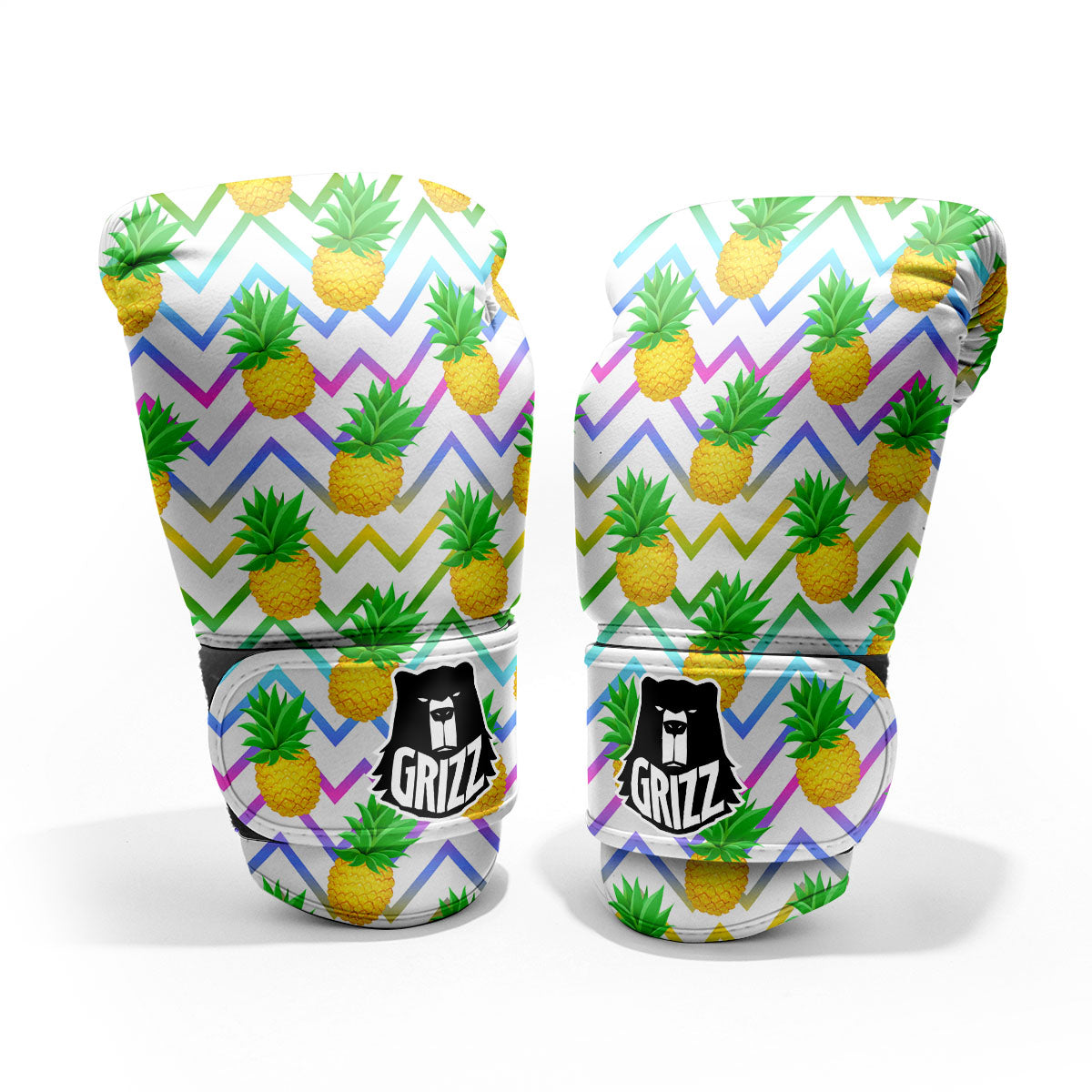 Zig Zag Neon Pineapple Print Pattern Pro Boxing Glove