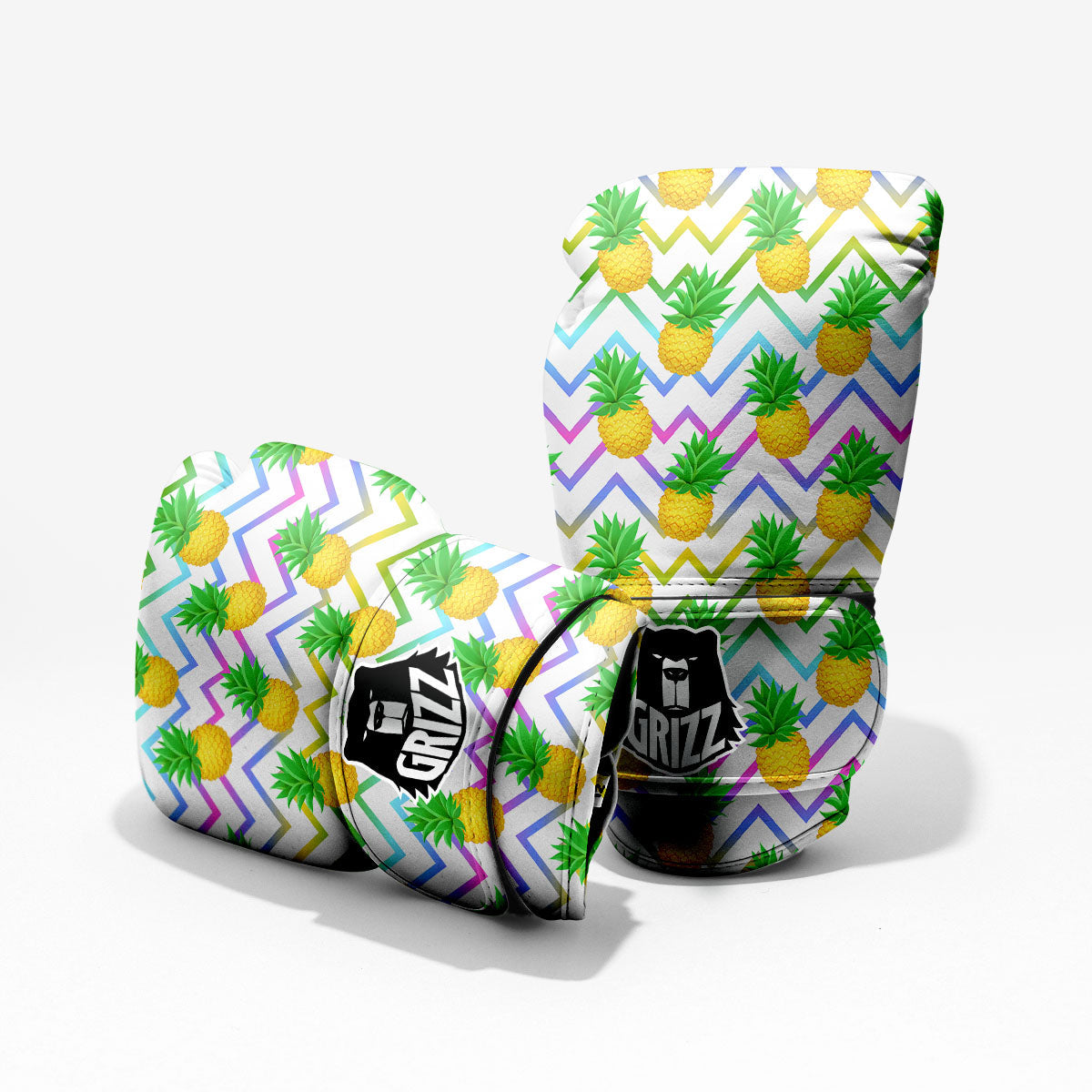 Zig Zag Neon Pineapple Print Pattern Pro Boxing Glove