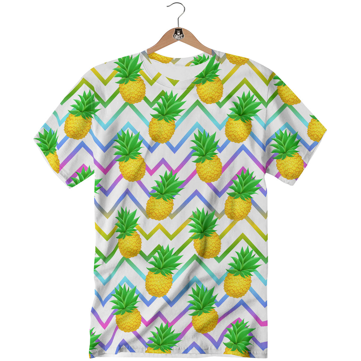 Zig Zag Neon Pineapple Print Pattern T-Shirt-grizzshop