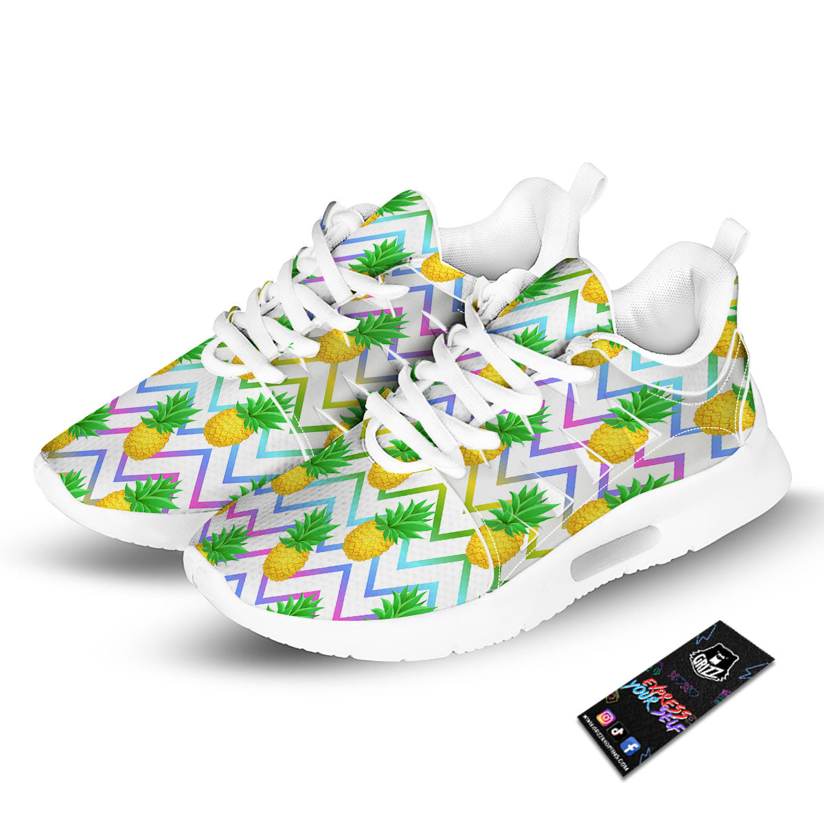 Zig Zag Neon Pineapple Print Pattern Tennis Shoes-grizzshop