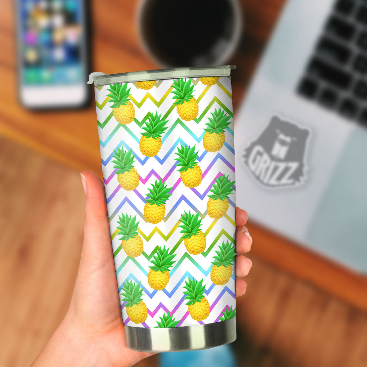 Zig Zag Neon Pineapple Print Pattern Tumbler-grizzshop