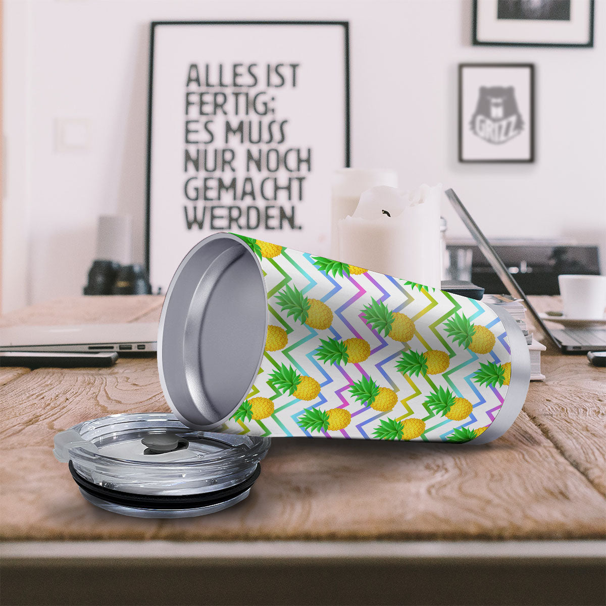 Zig Zag Neon Pineapple Print Pattern Tumbler-grizzshop