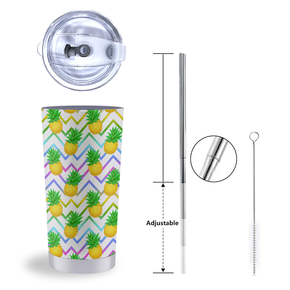 Zig Zag Neon Pineapple Print Pattern Tumbler-grizzshop