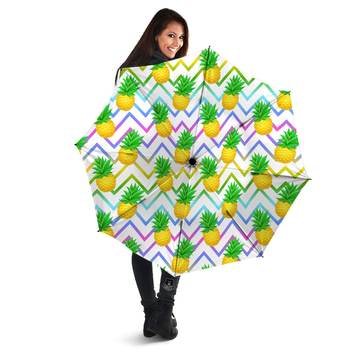 Zig Zag Neon Pineapple Print Pattern Umbrella-grizzshop
