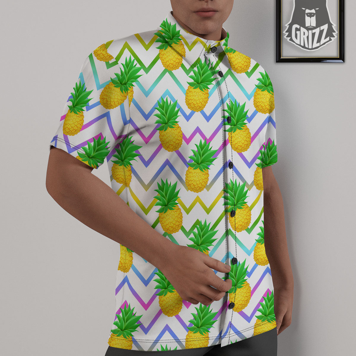 Zig Zag Neon Pineapple Print Pattern Untucked Shirts-grizzshop