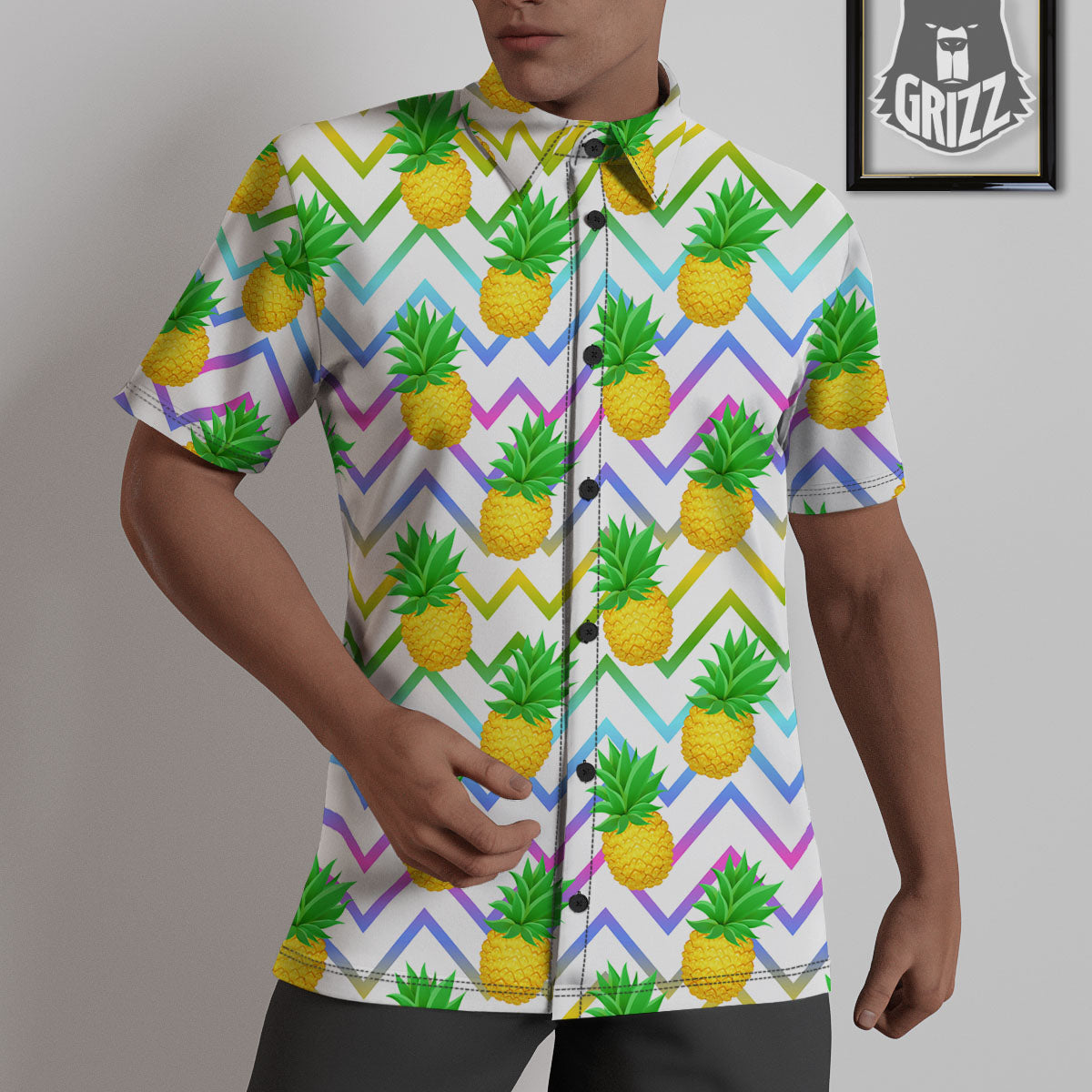 Zig Zag Neon Pineapple Print Pattern Untucked Shirts-grizzshop
