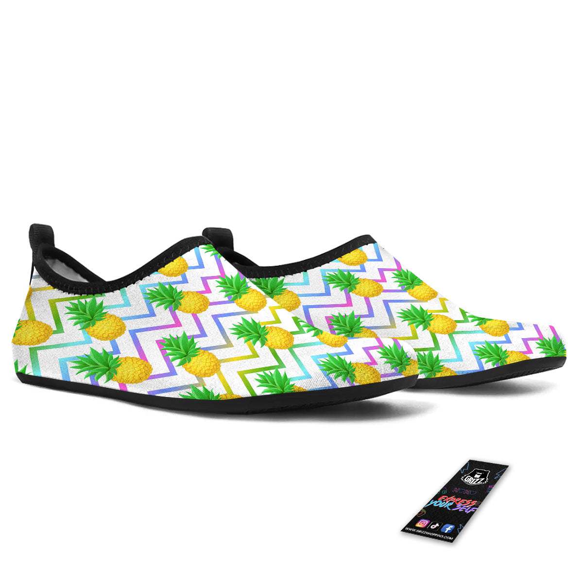Zig Zag Neon Pineapple Print Pattern Water Shoes-grizzshop