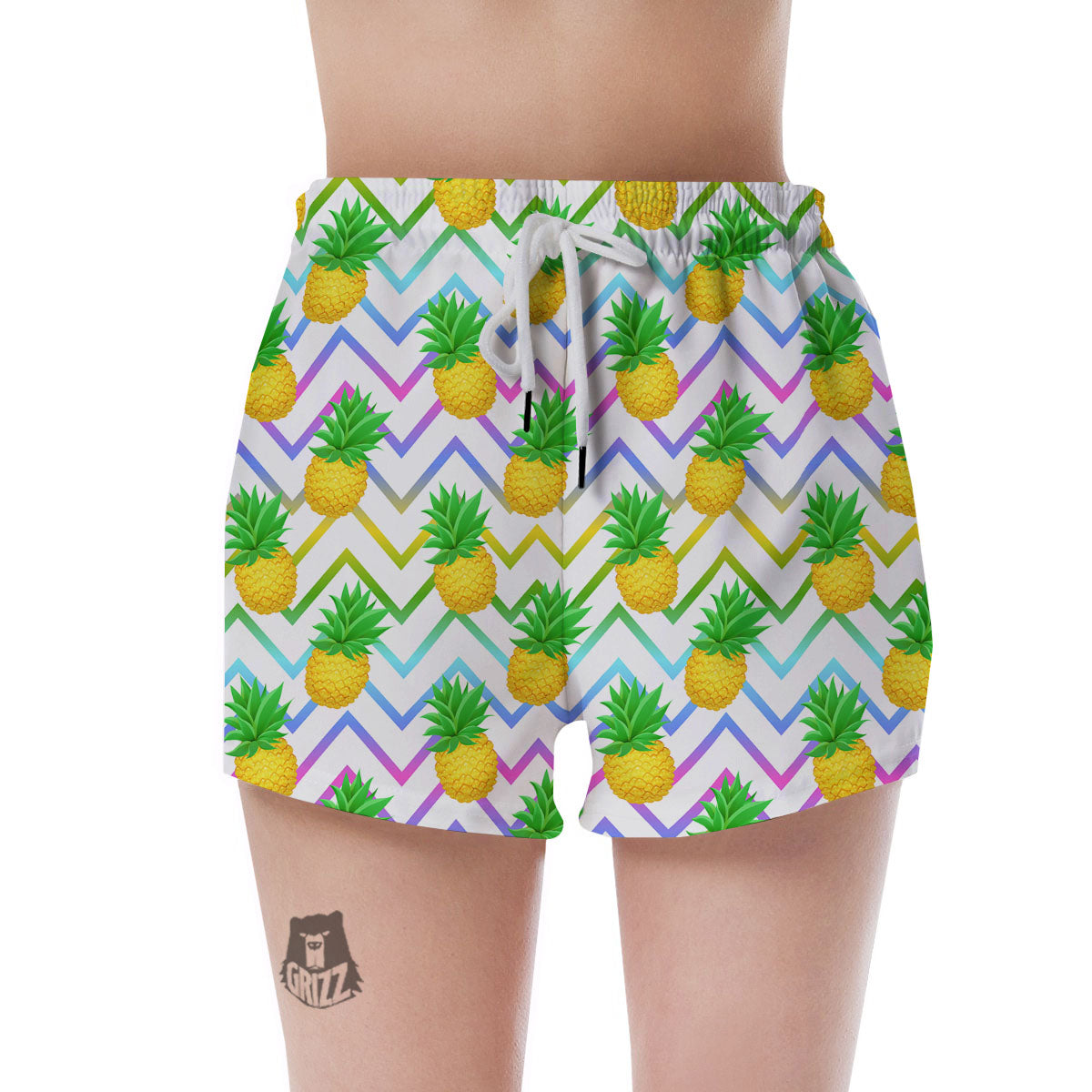 Zig Zag Neon Pineapple Print Pattern Women's Shorts-grizzshop
