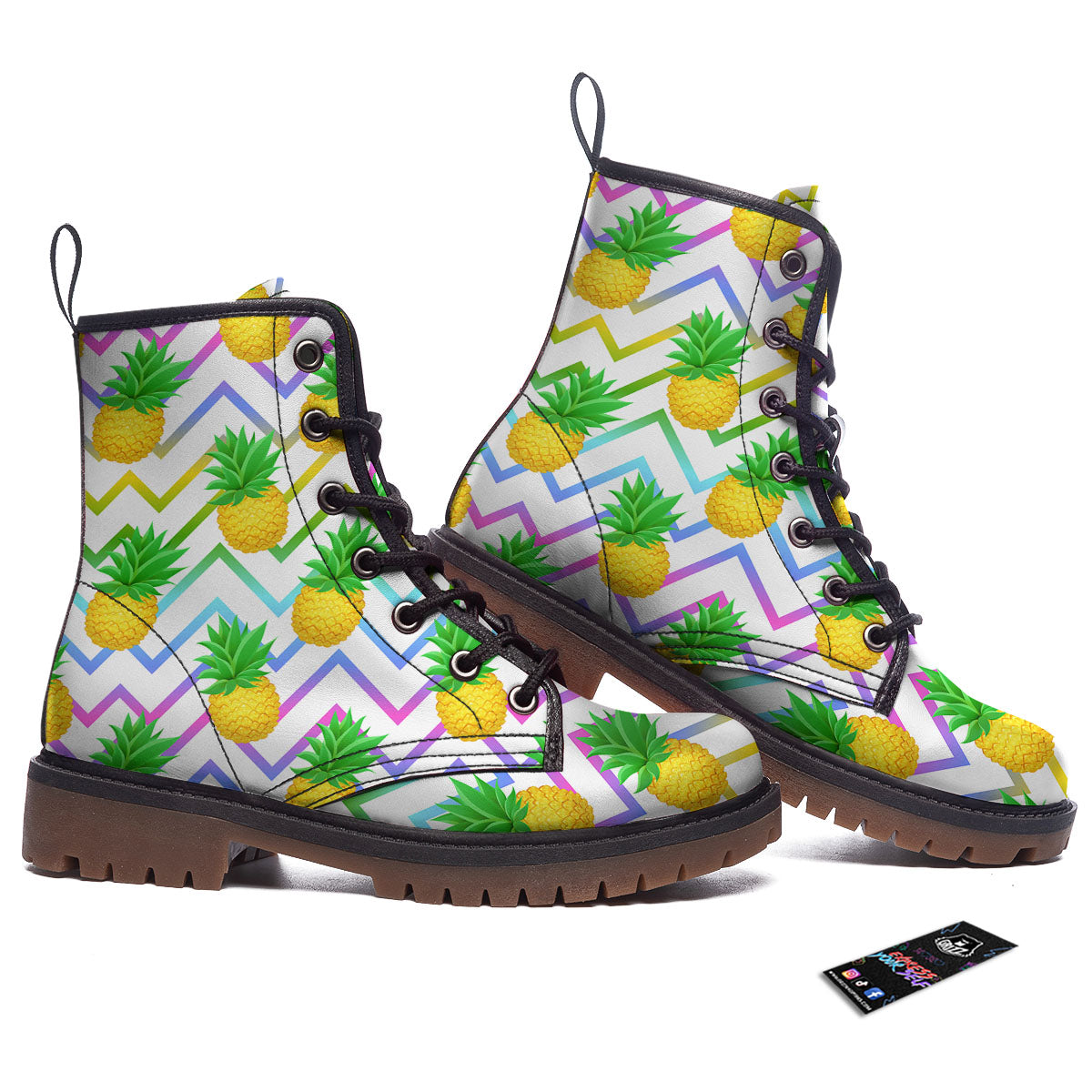 Zig Zag Neon Pineapple Print Pattern Work Boots-grizzshop