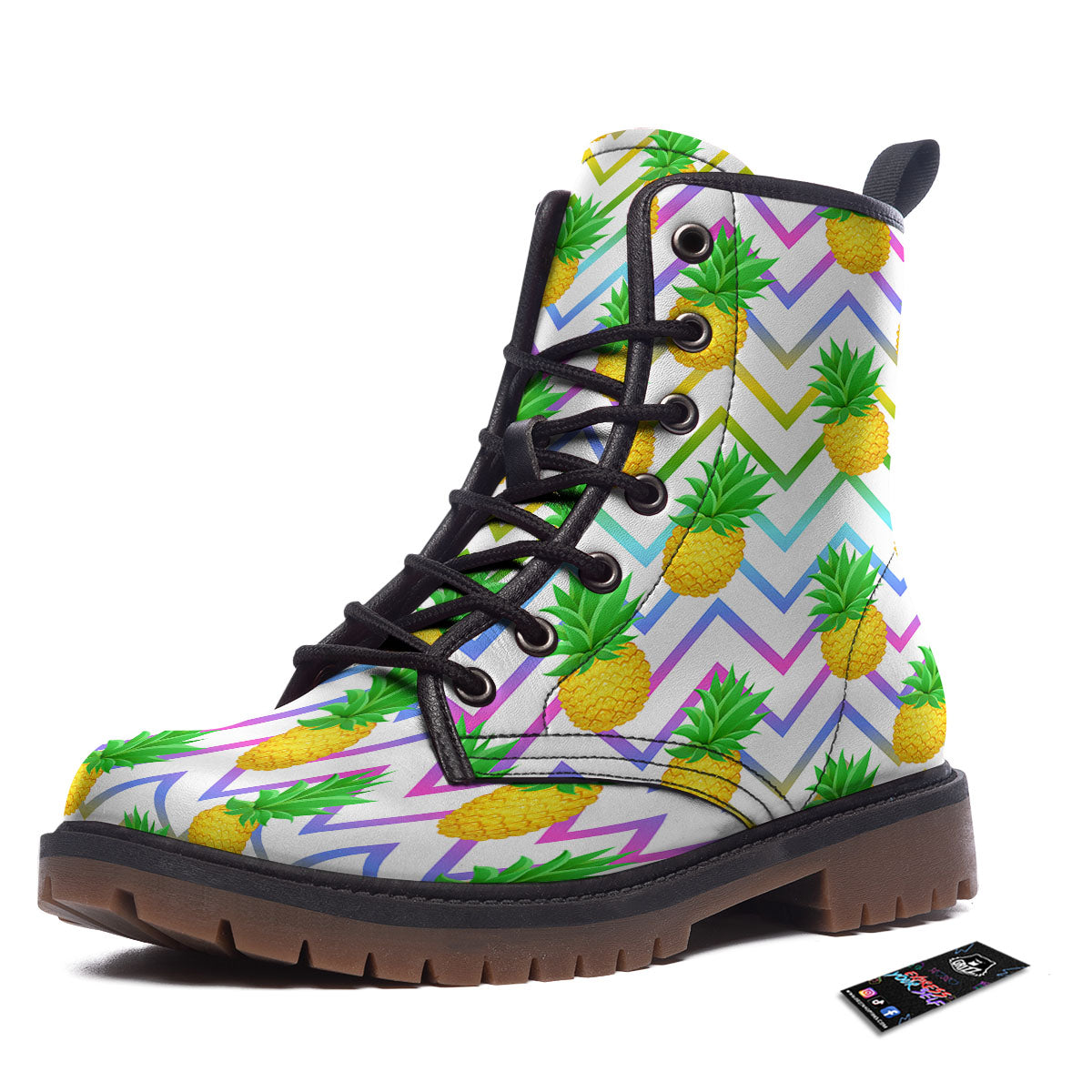 Zig Zag Neon Pineapple Print Pattern Work Boots-grizzshop